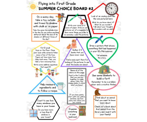 Low-Prep Summer Activities: Flying into First Grade Choice Boards