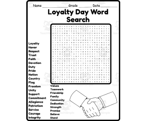 Loyalty Day Word Search 2nd 3rd 4th 5th Grade Worksheet Activity