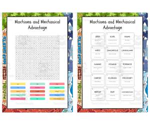 Machines and Mechanical Advantage word search, scramble and crossword