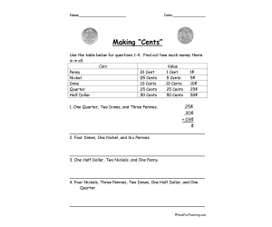 Making Cents Adding Decimals Worksheet