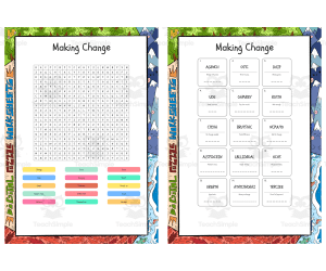 Making Change word search, scramble and crossword puzzle
