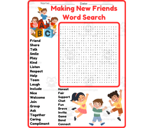 Making New Friends Word Search Puzzle Worksheet Activities games