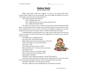 Making Sketti Reading Comprehension Worksheet