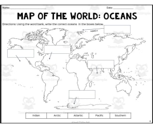 Map of the World Labeling Worksheets