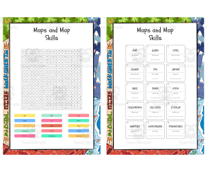 Maps and Map Skills word search, scramble and crossword puzzle