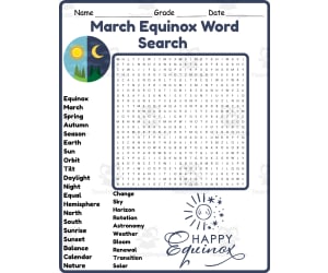 March Equinox Word Search 2nd 3rd 4th 5th Grade Worksheet Activity