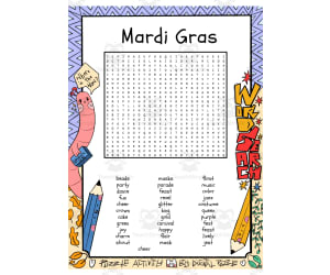 Mardi Gras word search puzzle worksheet activity