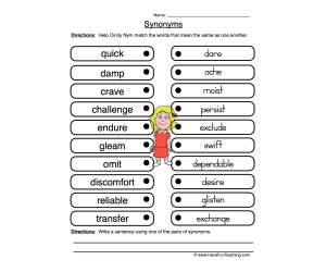 Match Synonyms Worksheet