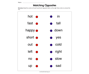 Matching Opposites Worksheet