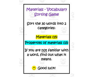 Materials and Properties of Materials Sorting Activity
