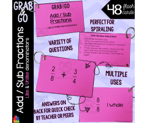 Math Flash Cards | Add and Subtract Fractions w/ Like & Unlike Denominators