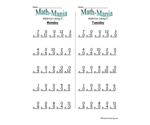 Math Mania Addition Daily Test Practice