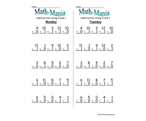Math Mania Subtraction Daily Test Practice