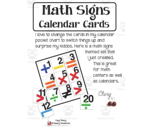 Math Signs Calendar Cards