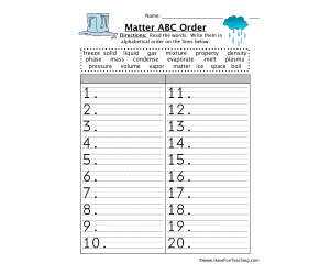 Matter Alphabetical Order Worksheet