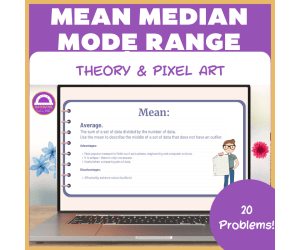 Mean, Median, Mode, Range Notes and Pixel Art Digital and Printable