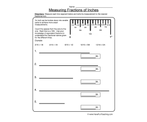 Measurement Fractions of Inches Worksheet
