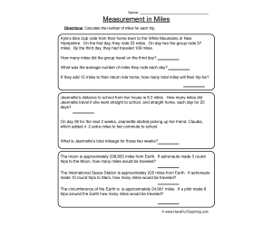 Measurement in Miles Worksheet