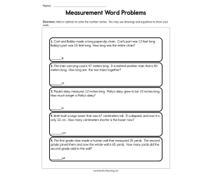 Measurement Word Problems Worksheet