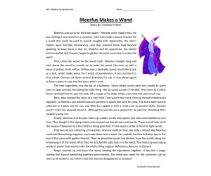 Meerfus Makes a Wand Reading Comprehension Worksheet