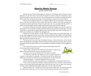 Meerfus Meets Duncan Reading Comprehension Worksheet