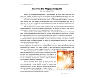 Meerfus the Magician Returns Reading Comprehension Worksheet
