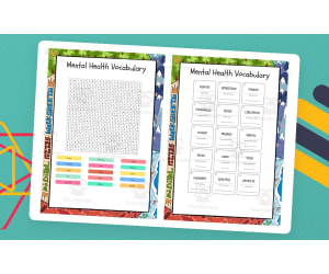 Mental Health Vocabulary word search, scramble and crossword puzzle