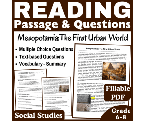 Mesopotamia Social Studies Reading Comprehension Passage. Fillable PDF