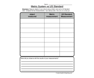 Metric System vs US Standard Measurement Worksheet