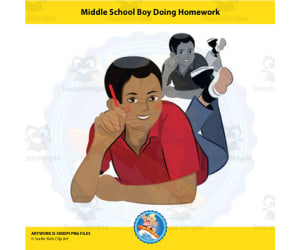 Middle School African American Boy Doing Homework Clipart