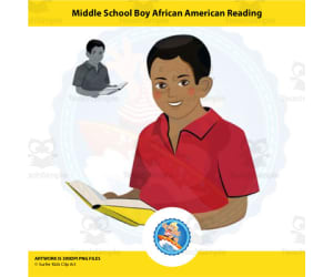 Middle School African American Boy Reading Clipart