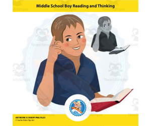 Middle School Boy Reading and Thinking Clipart