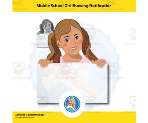 Middle School Girl with Notification Clipart