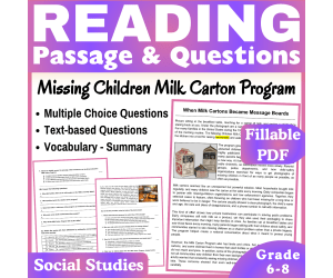 Milk Carton Program: Social Studies Reading Passage (Fillable PDF)
