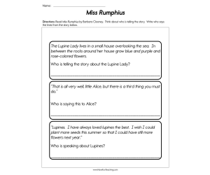 Miss Rumphius Point of View Worksheet