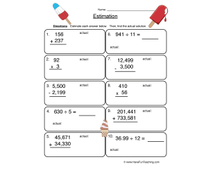 Mixed Operations Estimation Worksheet