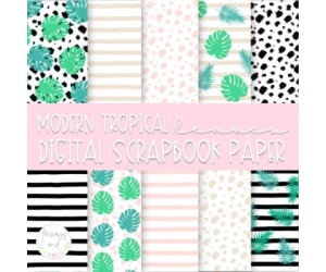 Modern Tropical Leaves Digital Paper | 12" x 12"