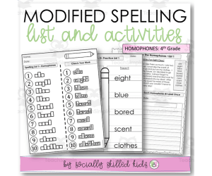 Modified Spelling Activities,| Homophones List
