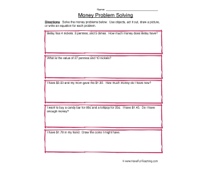 Money Problem Solving Worksheet