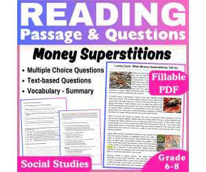 Money Superstitions: Social Studies Reading Passage. (Fillable PDF)