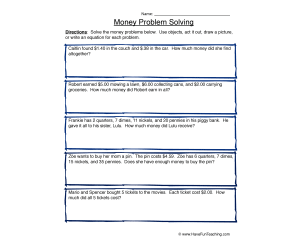 Money Word Problems Worksheet