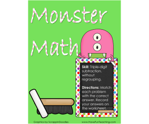 Monster Math Triple Digit Subtraction Activity