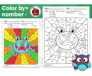 Monsters Color By Code Worksheet -mix Addition and Subtraction