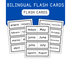 Months of the Year in Spanish, Meses Del Año, Bilingual Flash Cards