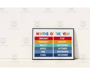 Months of the Year Wall Art, Rainbow Classroom Decor, Back to School Printables, Calendar Poster, Early Childhood Education Resources