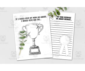Mother's Day Activity, World's Best Mom Award, Grade 1-6 Writing Activity, Kindergarten Crafts, May Printables, Homeschool Resources