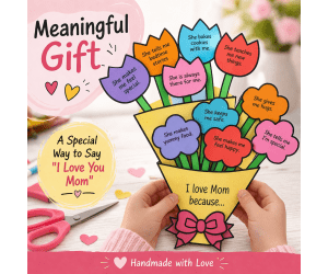 Mothers Day Printable Bouquet Craft for Kids DIY Flower Gift