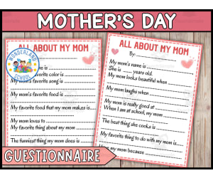 Mother's Day Questionnaire | All About My Mom Worksheets