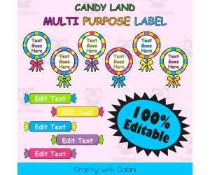 Multi Purpose Label, Editable Labels in Candy Land Theme - 100% Editable