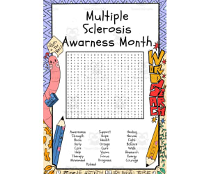 Multiple Sclerosis Awarness Month word search puzzle worksheet